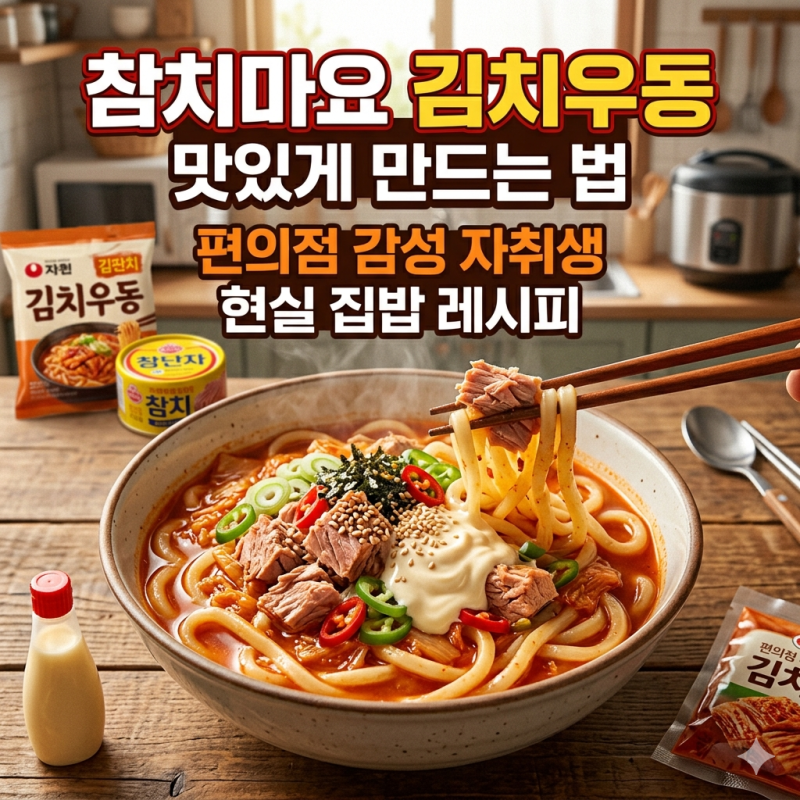 참치마요 김치우동 맛있게 만드는 법, 편의점 감성 자취생 현실 집밥 레시피