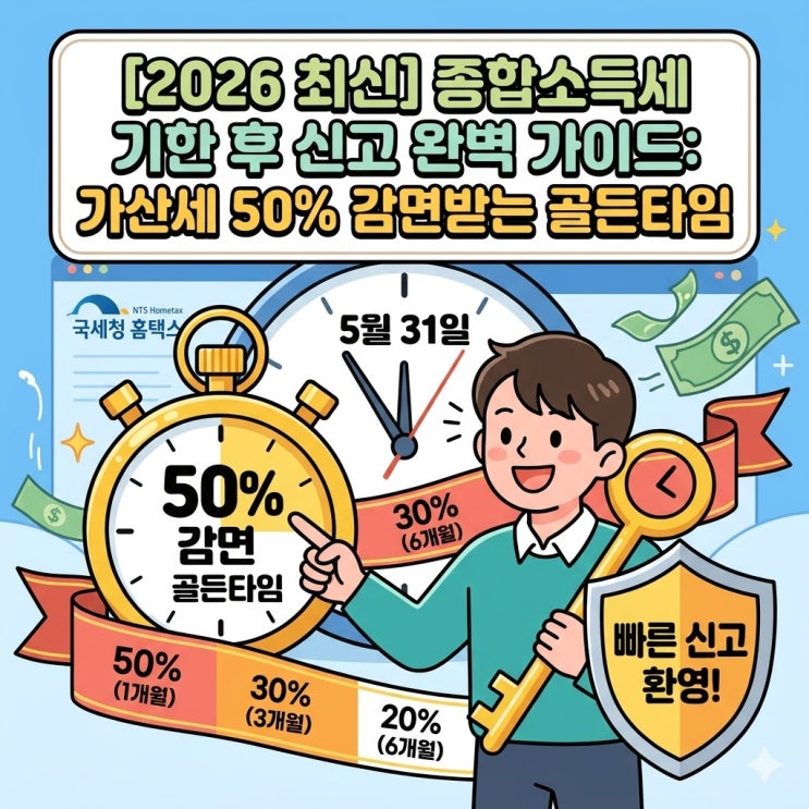  종소세 신고 기한 놓쳤다면 필독! 무신고 가산세 폭탄 막는 기한별 감면 비율 총정리