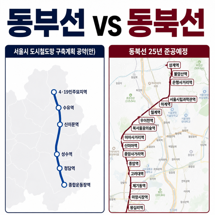 동부선 VS 동북선 차이점 총정리, 완전히 다른 노선입니다