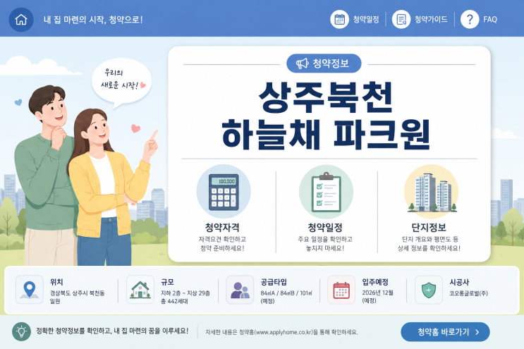  상주북천 하늘채 파크원 청약 가이드 | 466세대 코오롱글로벌 아파트 핵심 정보