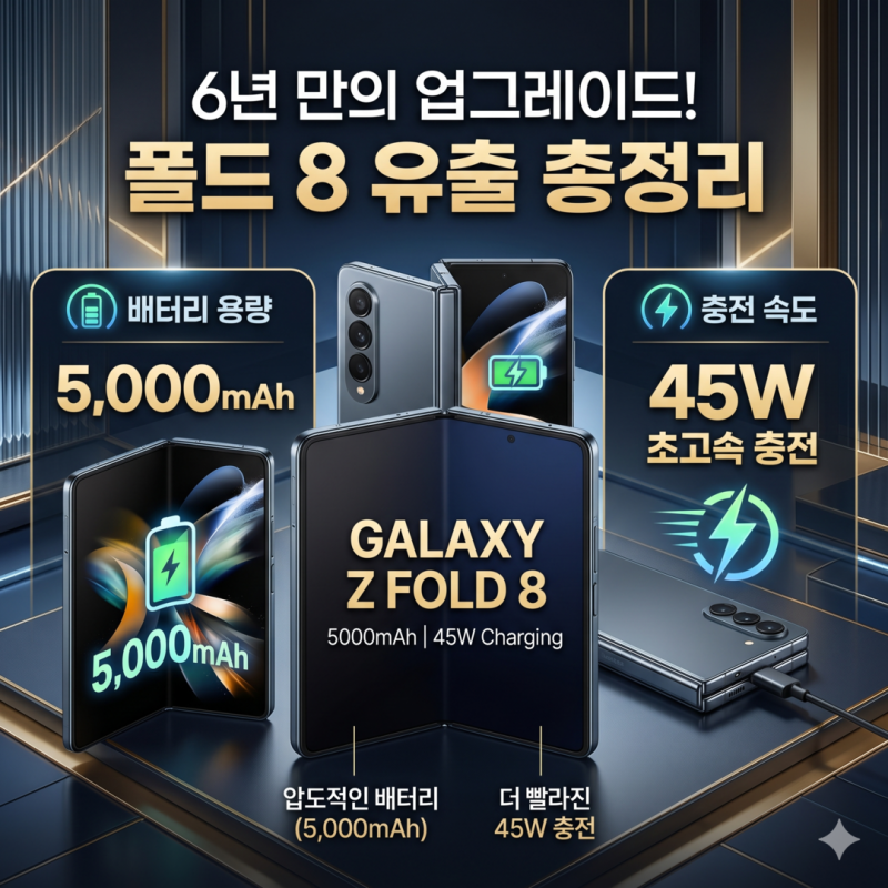 갤럭시Z폴드8 배터리 6년 만의 업그레이드! 5,000mAh + 45W 충전 유출 총정리