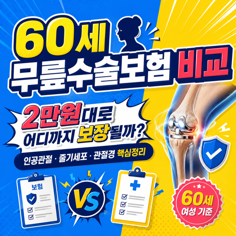60세 여성 무릎 관절 수술 보험 비교 | 월 2만 원대로 인공관절·줄기세포 모두 해결