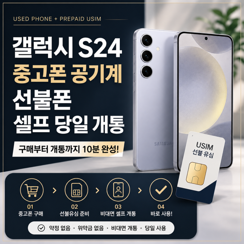 갤럭시S24 중고폰 공기계 선불폰 셀프 당일 개통
