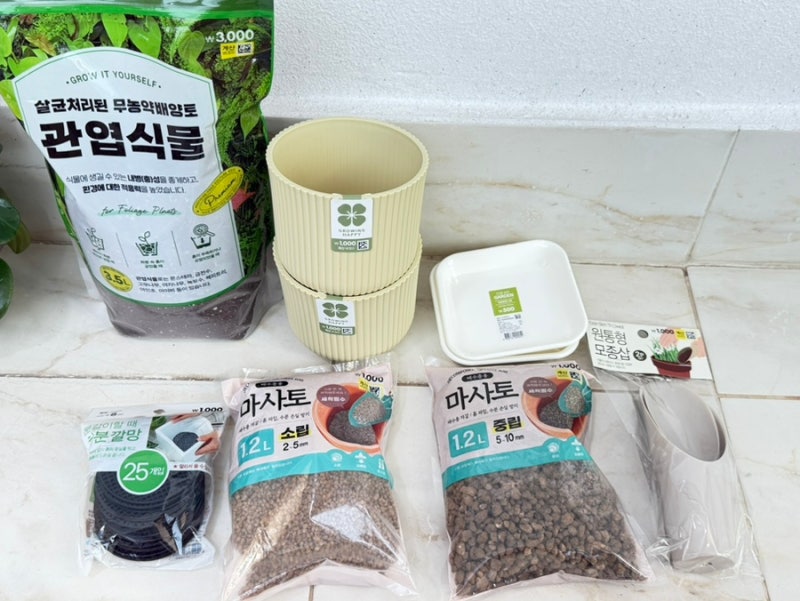 다이소 분갈이 흙 화분 원예용품 추천 마사토 배양토 관엽식물