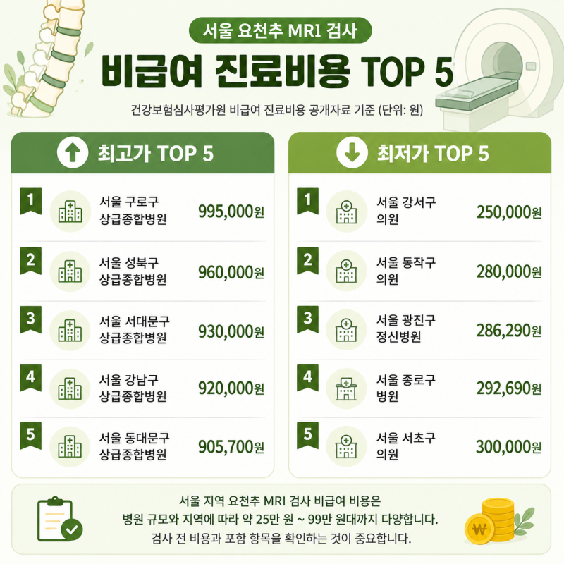 허리디스크 MRI 비용 병원마다 다른 이유와 요천추 MRI 가격 비교