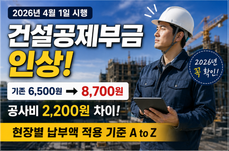  2026년 건설공제부금 인상 소급적용, 공사비 2,200원 차이! 현장별 납부액 적용 기준 A to Z