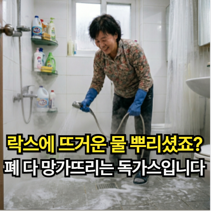 락스 청소 시 뜨거운 물 사용 경고! 화학성 폐렴 초기 증상 부르는 맹독성 가스