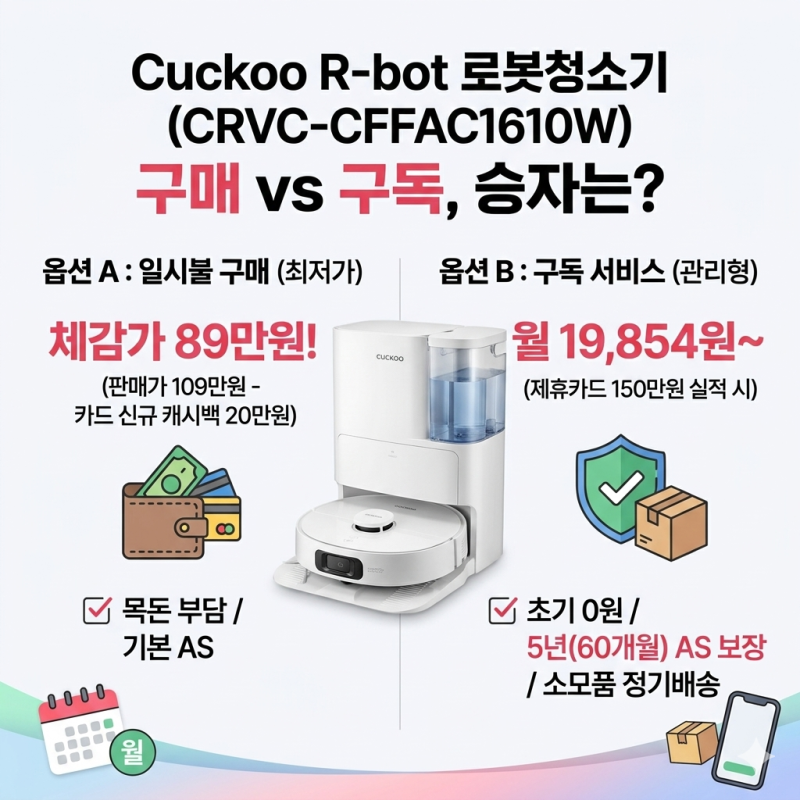 쿠쿠 로봇청소기 살까 말까? 89만원 일시불 구매 vs 월 1만원대 구독 서비스, 미나 매니저가 알....