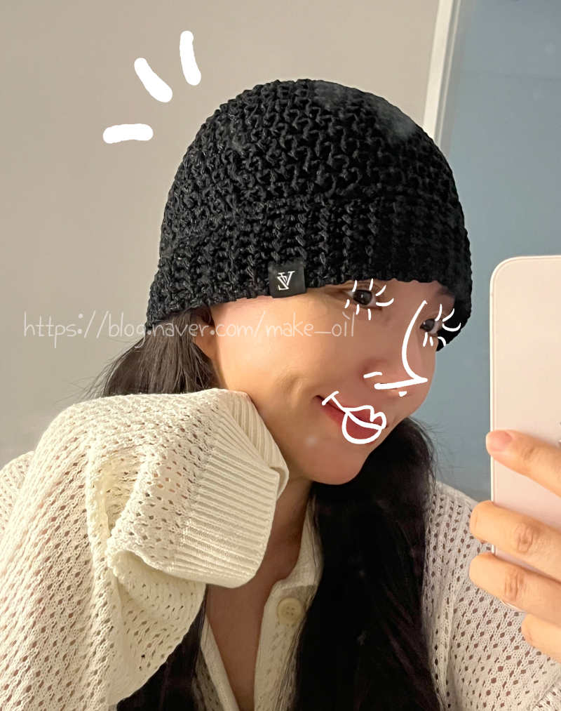 쌩얼 가리기 좋은 여름버킷햇, [바잘 모노그램라벨 니트펀칭 썸머버킷햇] '블랙' 착용후기