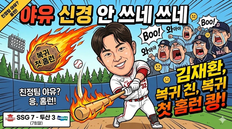 SSG 김재환 홈런, 친정팀 두산 야유 뚫고 부활 신호탄? 잠실서 터진 복귀포