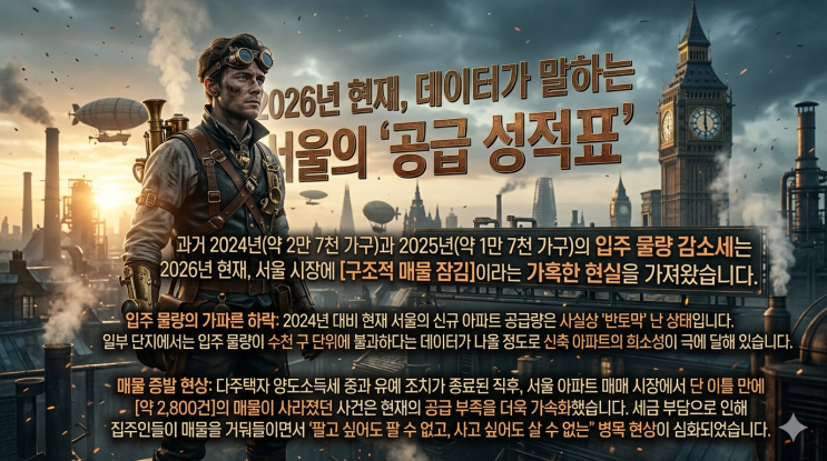  [2026 부동산 리포트] 서울 아파트 ‘공급 절벽’의 현실화, 전세 대란 속 내 집 마련의 골든타임은 언제인가?