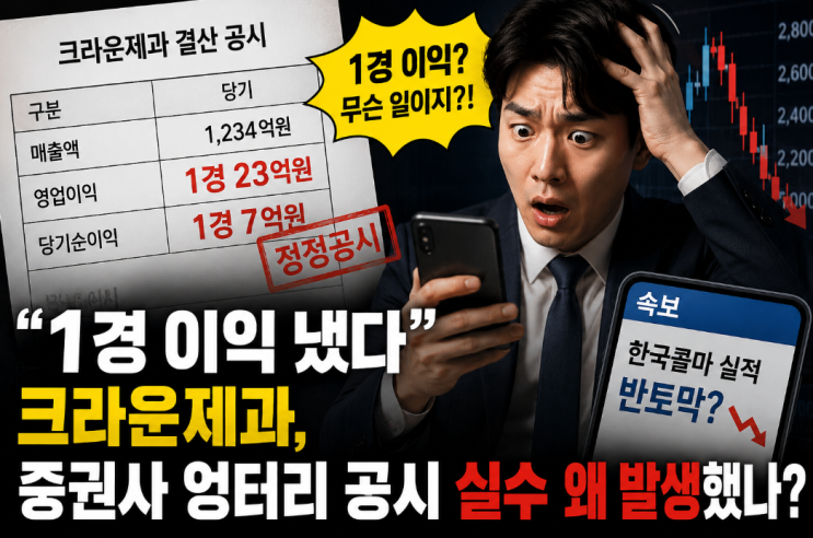  "1경 이익 냈다" 크라운제과, 증권사 엉터리 공시 실수 왜 발생했나?