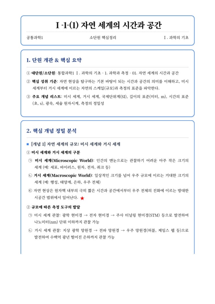  [공통과학1] 1단원 소단원 (1) 과학의 기본량 핵심정리&내신대비문제  [수원CMA국어영어학원]