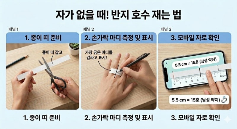 남자 여자 반지 사이즈 재는 법 - 스마트폰으로 가능 (치수재는법, 반지호수)