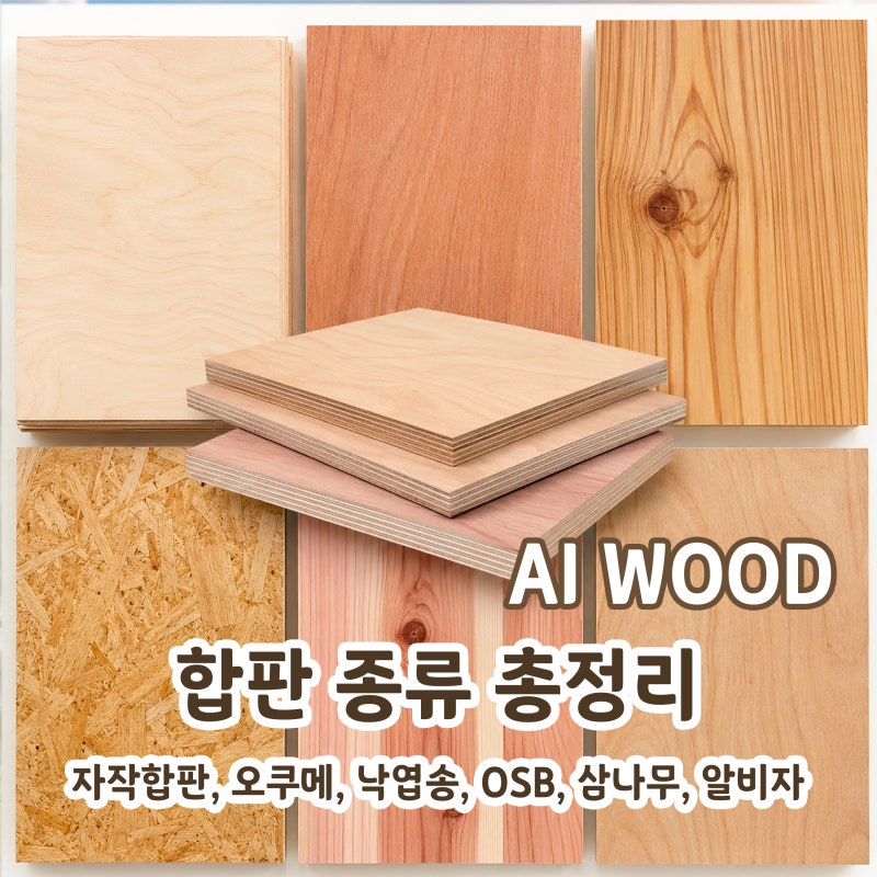 합판 종류 총정리-자작합판, 오쿠메, 낙엽송, OSB, 삼나무, 알비자 특징 비교