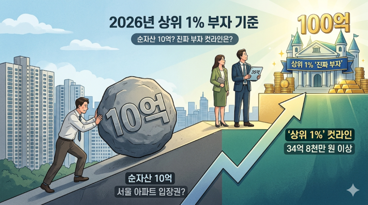  [2026년 상위 1% 부자 기준] 순자산 10억? 서울 아파트 한 채도 못 사는 진짜 부자 컷라인