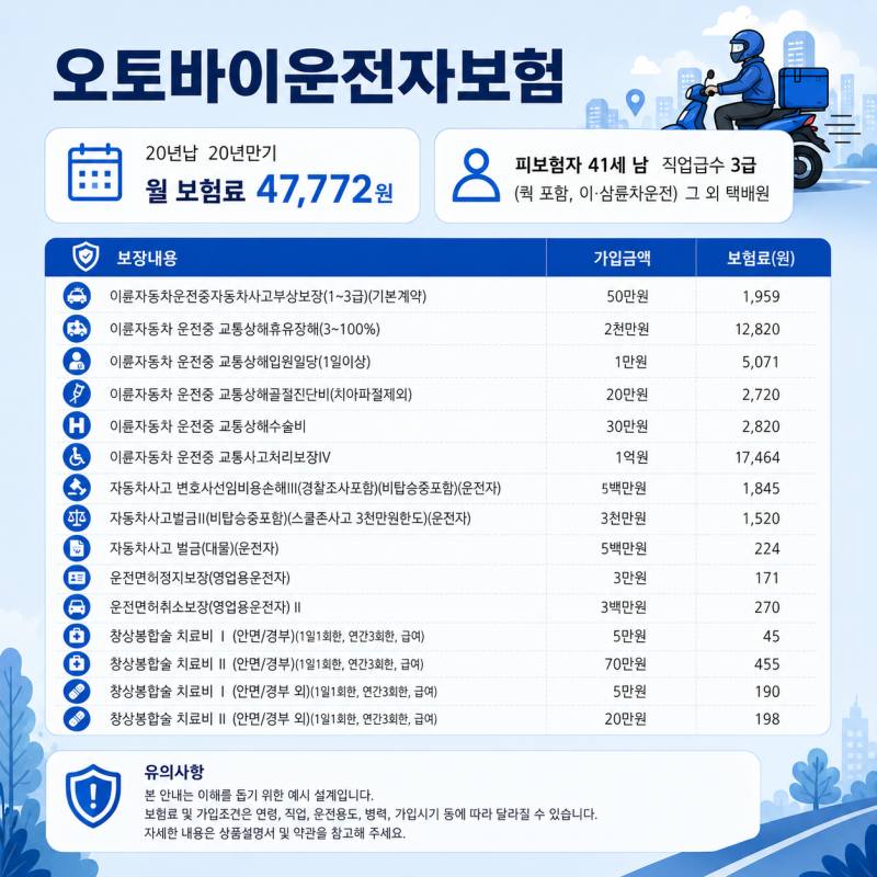 오토바이 보험 비교견적 고민이라면 운전자 보험 담보부터 확인해야 합니다.