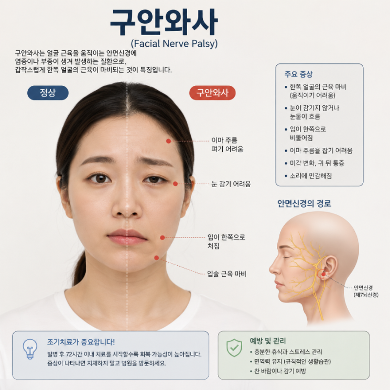 구안와사 초기증상부터 치료,회복기간까지! 안면마비 원인과 예방법 총정리