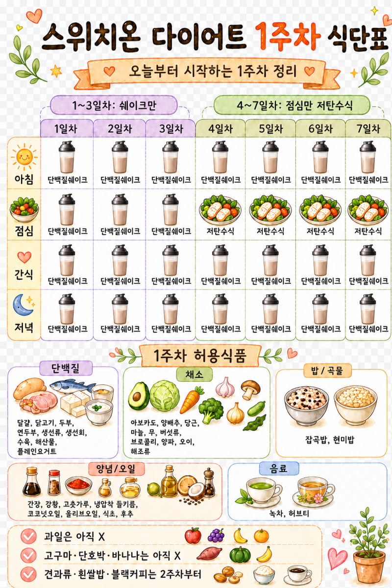스위치온 다이어트 1주차 식단표｜처음 시작하는 도입기 정리