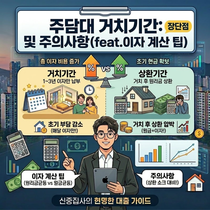 주담대 거치기간 : 장단점 및 주의사항 (feat.이자 계산 팁)