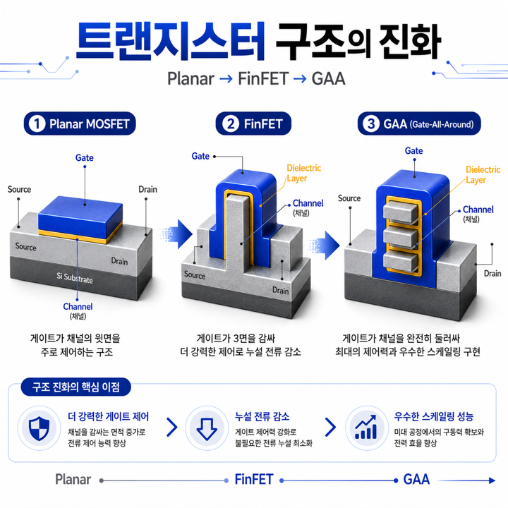  [반도체 기초] 평면 트랜지스터에서 FinFET, 그리고 GAA까지