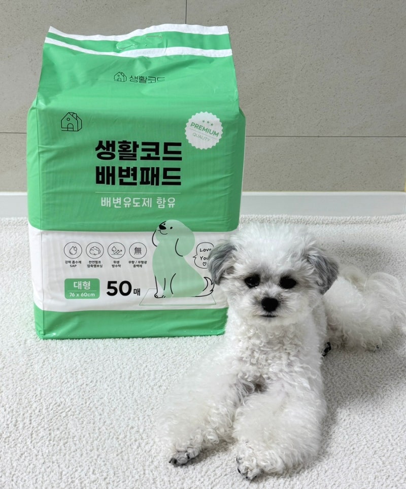 강아지배변패드 추천ㅣ생활코드 대형 배변패드 후기, 무향이라 더 만족