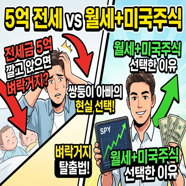  전세금 5억 깔고 앉으면 벼락거지? 쌍둥이 아빠가 월세+미국주식 선택한 현실 이유