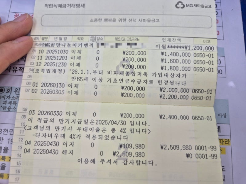 신생아 고금리적금 뱀뱀적금 해지 후기 | 이자는 얼마? 해지서류는? | 증여신고 등등