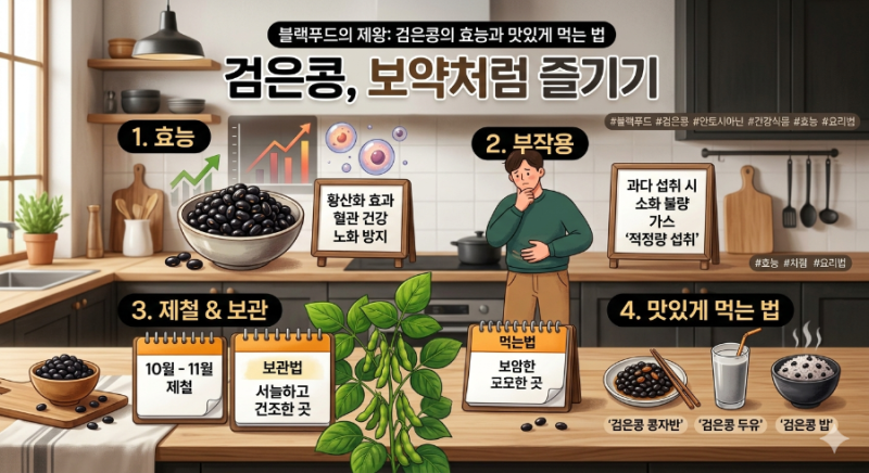 [블랙푸드의 제왕] 검은콩의 모든 것: 효능, 부작용, 맛있게 먹는 법까지!