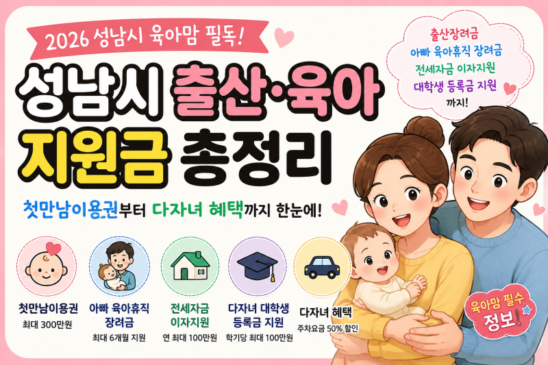 성남시 출산지원금 총정리 2026｜첫만남이용권·아빠 육아휴직 장려금·다자녀 혜택까지