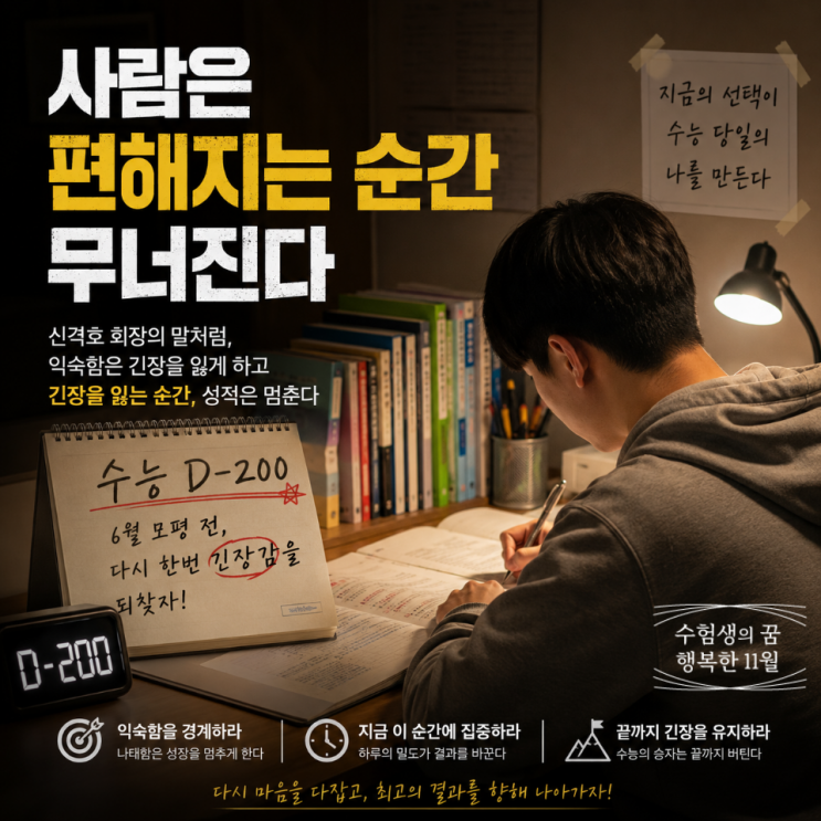  사람은 편해지는 순간 무너진다 신격호 회장 명언 수험생 긴장감 잃는 순간 성적 향상 성장은 멈춘다