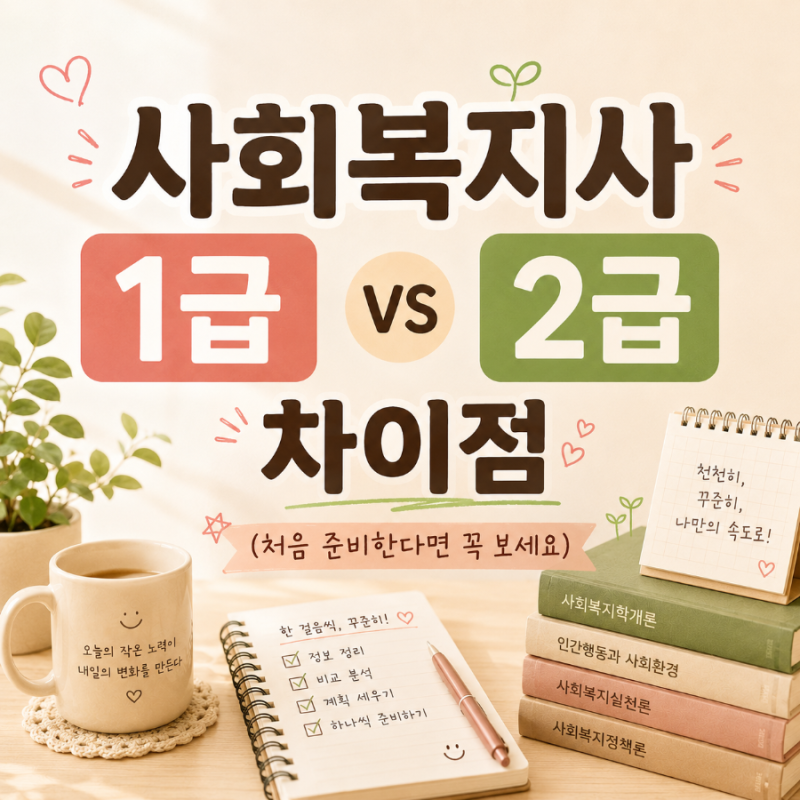 사회복지사 1급 vs 2급 차이점 (처음 준비한다면 꼭 보세요)