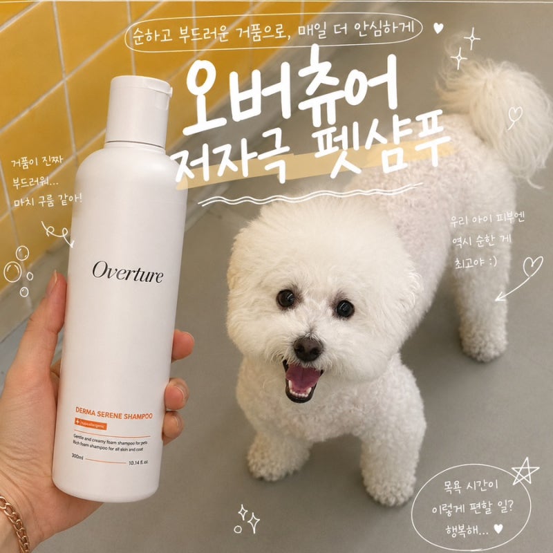 강아지 피부가 예민하다면? 오버츄어 더마 서린 펫 샴푸 저자극 펫샴푸 리얼후기