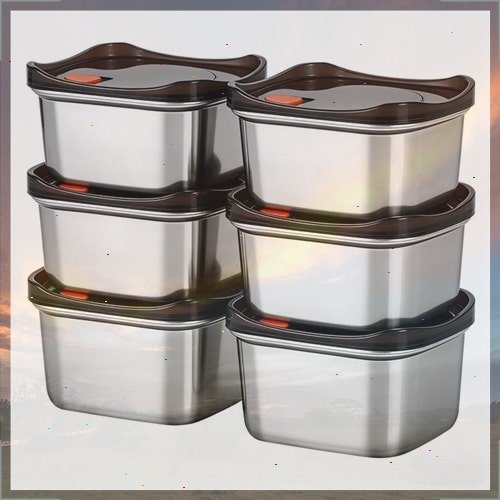 Fanobo 스텐 진공 밀폐 용기 세트, 원색 450ml, 6개 특별무료특가입고