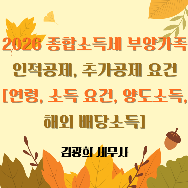  2026년 종합소득세 부양가족 인적공제, 추가공제 요건[연령, 소득 요건, 양도소득, 해외 배당소득]