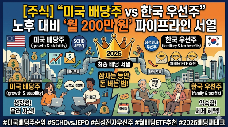  [2026 배당 재테크] 월 200만 원 파이프라인 서열, 미국 배당주 vs 삼성전자 우선주 현실 비교