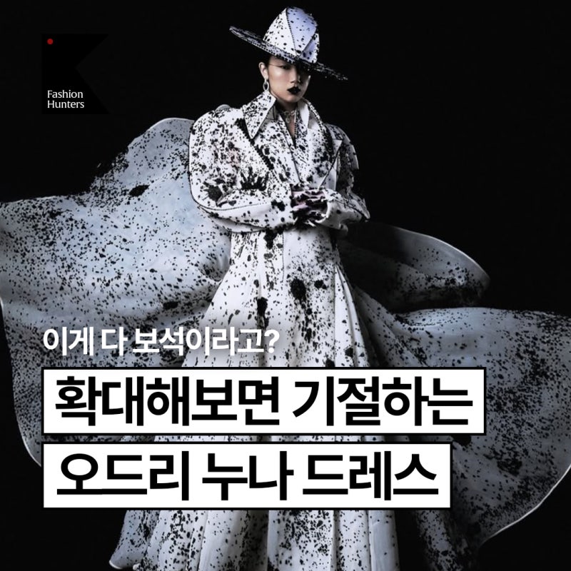잉크를 뒤집어쓴 줄 알았는데... 오드리 누나(Audrey Nuna)의 소름 돋는 반전 드레스