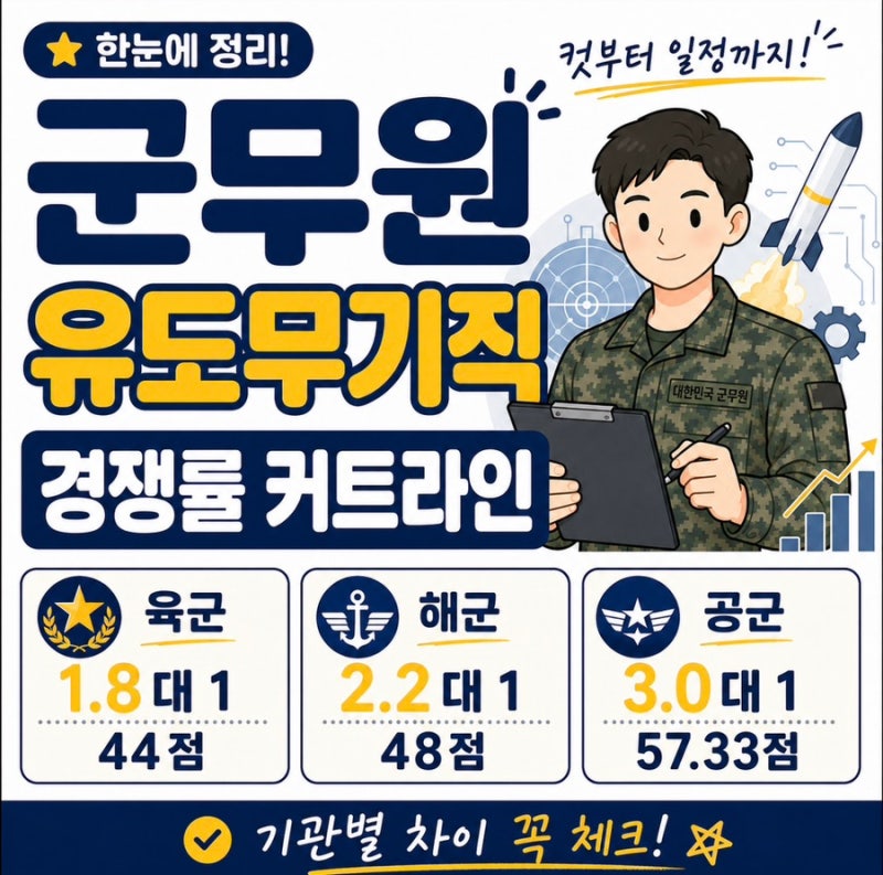 유도무기직 군무원 경쟁률 커트라인 합격컷 합격전략 무료기출