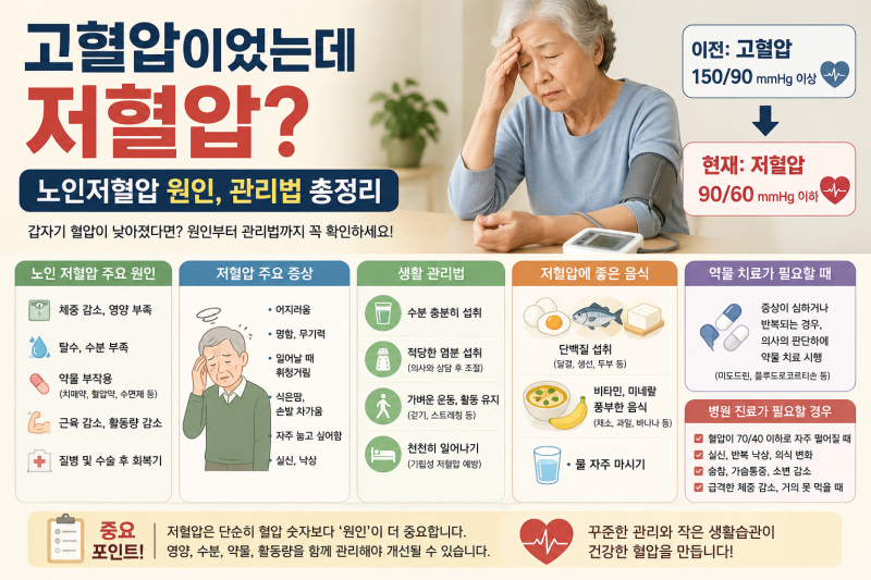 고혈압이었는데 갑자기 저혈압? 노인 저혈압 원인과 관리법 총정리