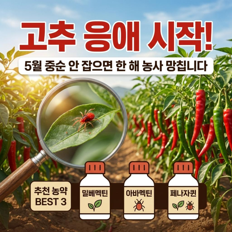 고추 응애 시작입니다 — 5월 중순 안 잡으면 한 해 농사 망칩니다 (추천 약제 3가지)