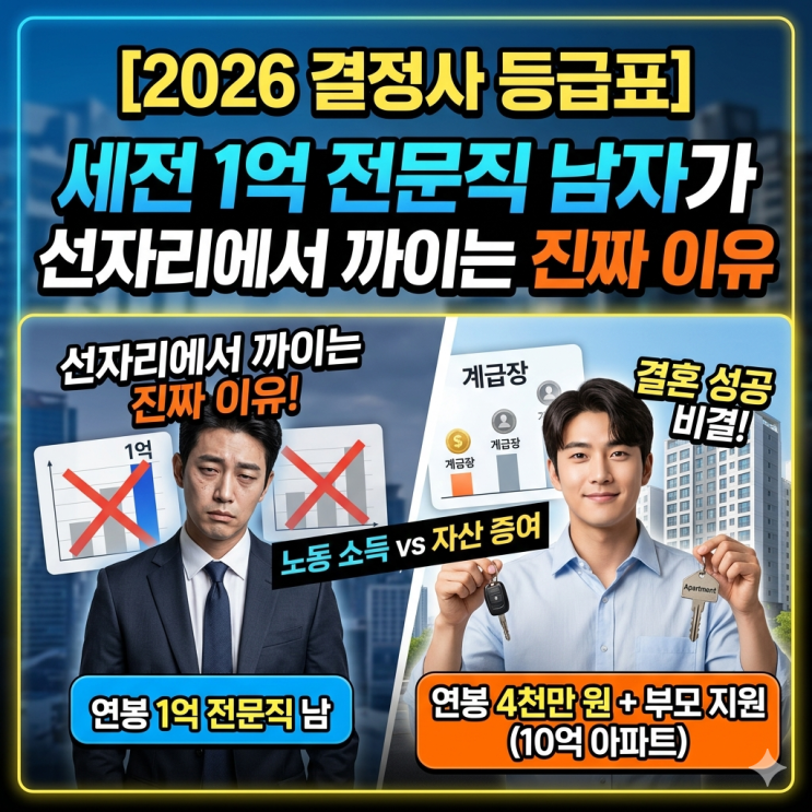  "연봉 1억은 쳐다도 안 본대요" 2026년 결정사 매니저가 말하는 충격적인 1순위 조건