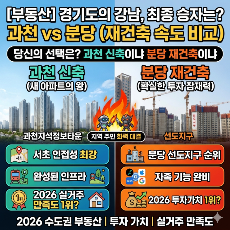  과천 신축 아파트 vs 분당 선도지구 재건축, 2026년 경기도 대장주 서열 정리
