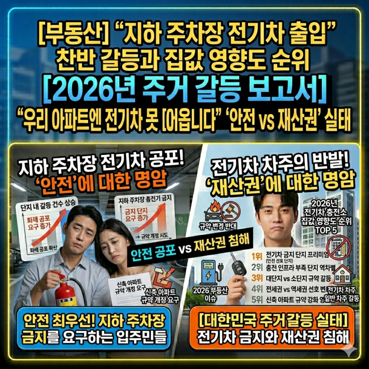  아파트 지하주차장 전기차 금지 규약, 2026년 집값 하락에 미치는 영향 (전기차 화재 갈등)