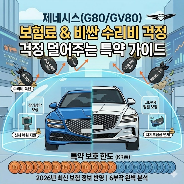  2026년 제네시스 G80·GV80 보험료 완벽 비교 및 수리비 폭탄 막는 필수 특약 3가지