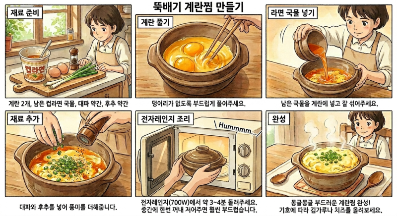 전자레인지 컵라면 뚝배기 계란찜 만들기｜3분 완성 초간단 꿀레시피 (실패 없음)