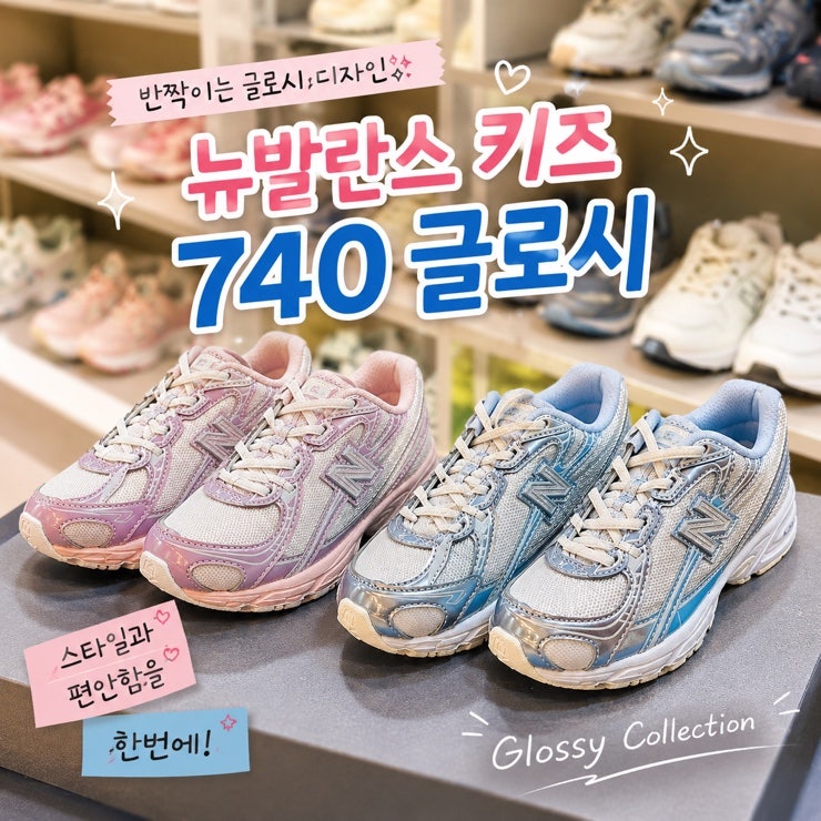 뉴발란스 키즈 740 글로시 메탈릭팩 라이트블루,핑크 내돈내산 후기 I7409R4 P7401HN