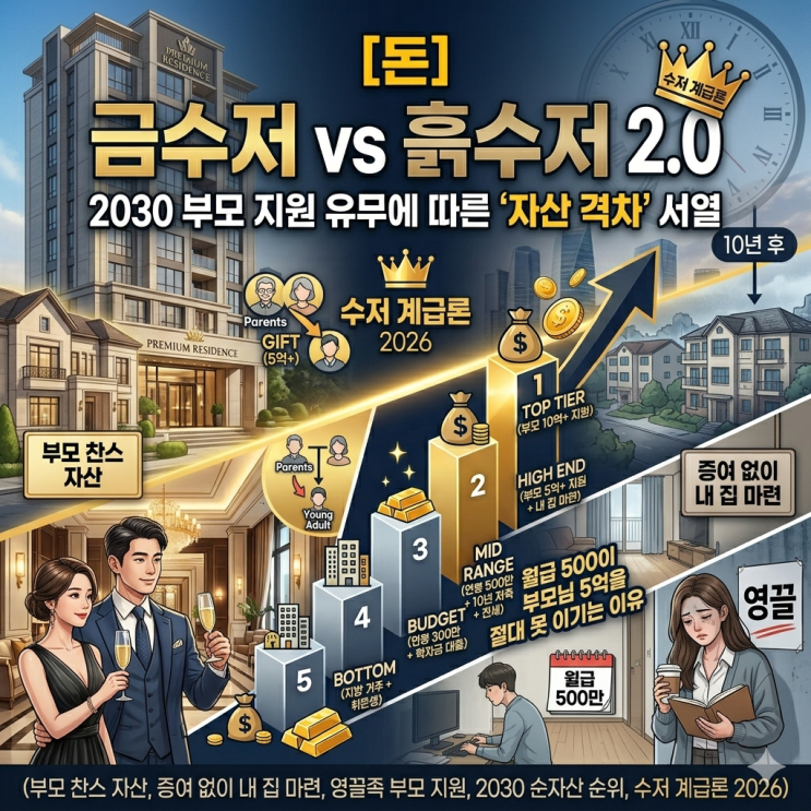  월급 500 대기업 직장인이 부모님 5억 증여받은 친구를 절대 못 이기는 이유 (2026년 2030 자산 서열표)