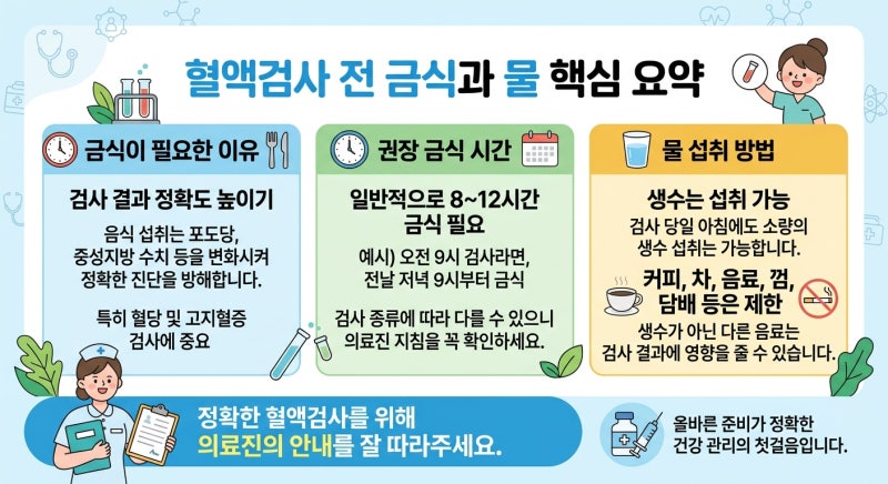 건강검진 혈액검사 전 물 마셔도 되나, 금식은 몇 시간 해야 하는지 정리