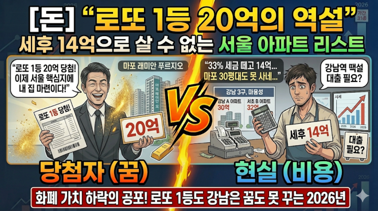  로또 1등 20억 당첨? 세후 14억으로 마래푸 30평대도 못 사는 2026년 현실