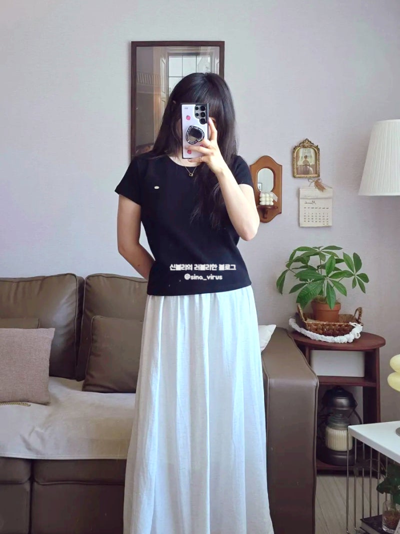세미크롭티 비율좋아보이는 여름 데일리 라운드티 코디